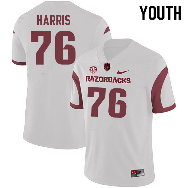 Youth #76 E'Marion Harris Arkansas Razorbacks College Football Jerseys Sale-White - Click Image to Close